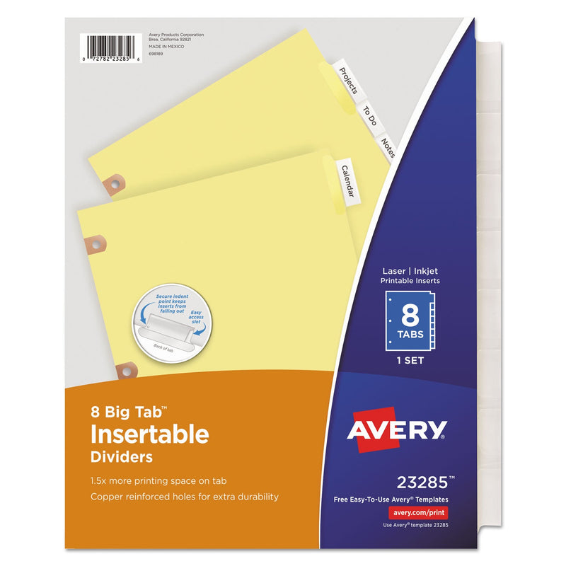 Avery Insertable Big Tab Dividers, 8-Tab, Double-Sided Gold Edge Reinforcing, 11 x 8.5, Buff, Clear Tabs, 1 Set