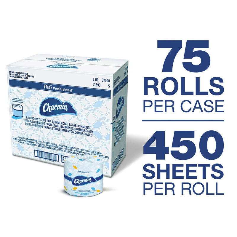 Charmin Commercial Bathroom Tissue, Septic Safe, Individually Wrapped, 2-Ply, White, 450 Sheets/Roll, 75 Rolls/Carton