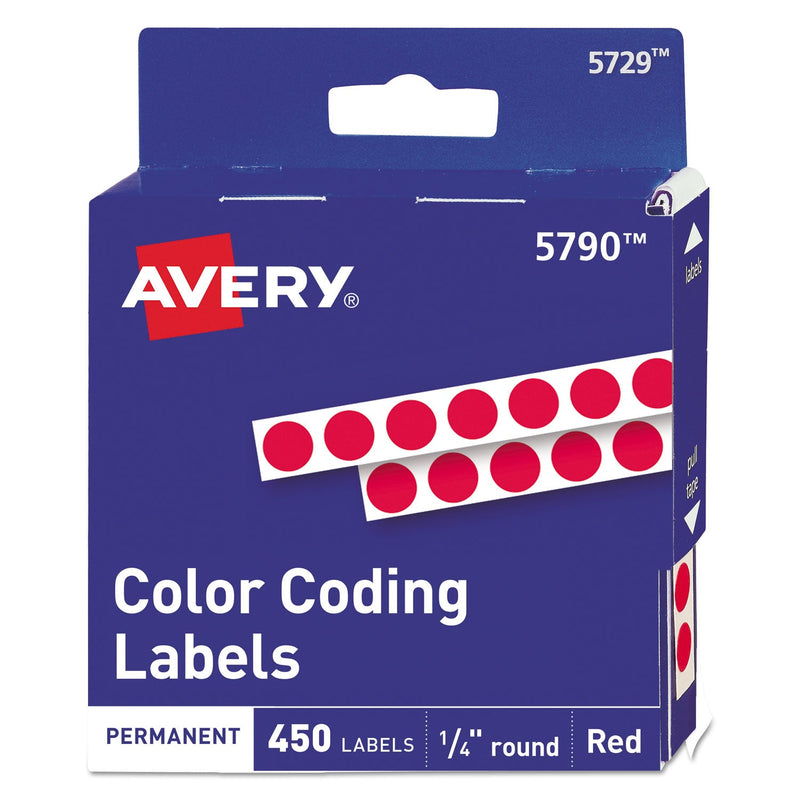 Avery Handwrite-Only Permanent Self-Adhesive Round Color-Coding Labels in Dispensers, 0.25" dia, Red, 450/Roll, (5790)