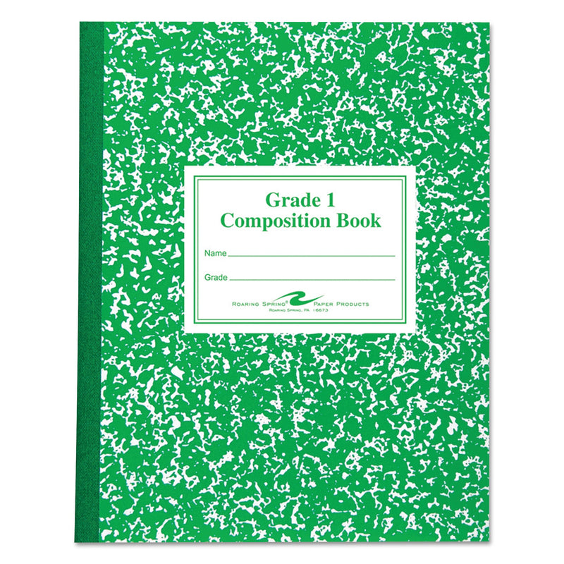 Roaring Spring Grade School Ruled Composition Book, Manuscript Format, Green Cover, 9.75 x 7.75, 50 Sheets