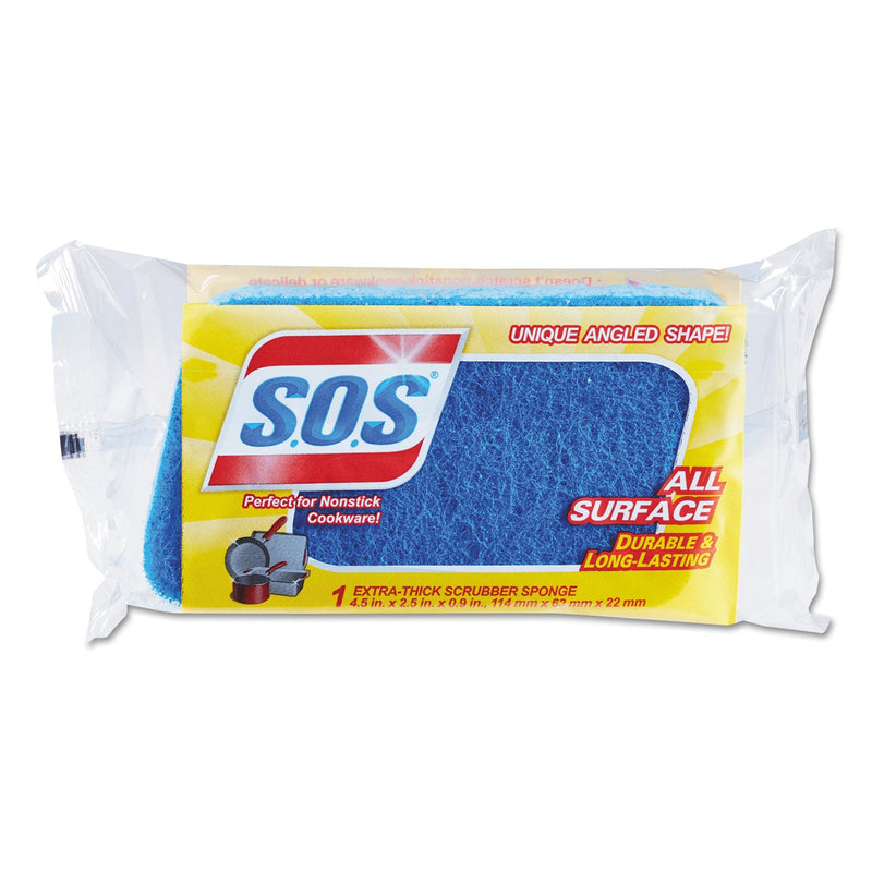 S.O.S. All Surface Scrubber Sponge, 2.5 x 4.5, 0.9" Thick, Dark Blue, 12/Carton