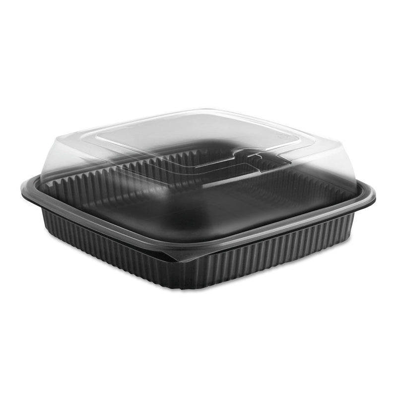 Anchor Packaging Culinary Squares 2-Piece Microwavable Container, 36 oz, 8.46 x 8.46 x 2.91, Clear/Black, Plastic, 150/Carton