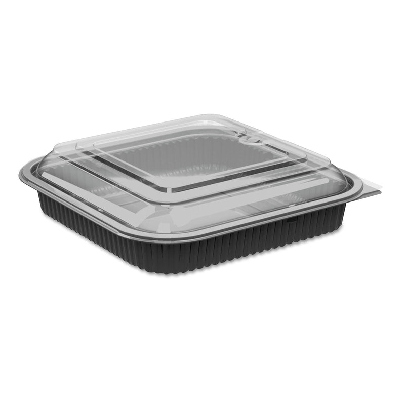 Anchor Packaging Culinary Squares 2-Piece Microwavable Container, 36 oz, 8.46 x 8.46 x 2.25, Clear/Black, Plastic, 150/Carton