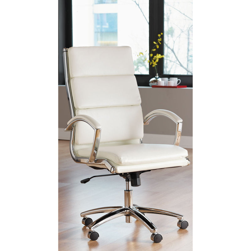 Alera Neratoli High-Back Slim Profile Chair, Faux Leather, 275 lb Cap, 17.32" to 21.25" Seat Height, White Seat/Back, Chrome