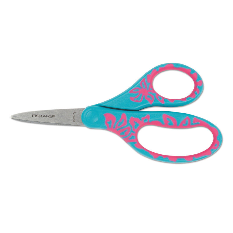 Fiskars Kids/Student Softgrip Scissors, Pointed Tip, 5" Long, 1.75" Cut Length, Assorted Straight Handles
