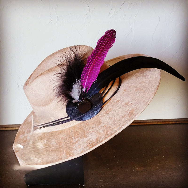 Boho Western Hat w/ Choice of Feather Hat Band-Tan 982f