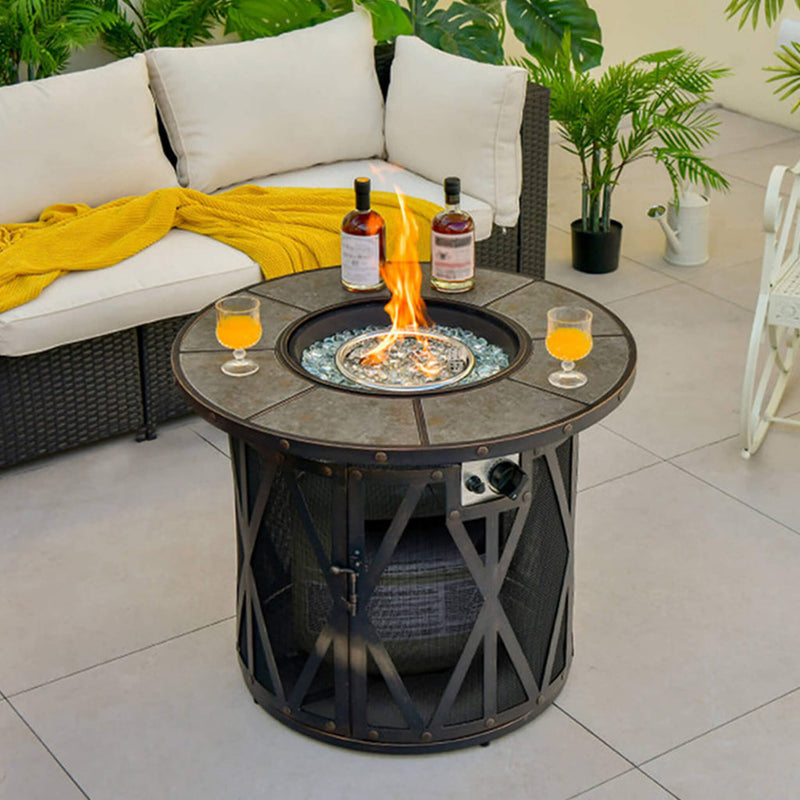 Alora 30K BTU Premium Outdoor Patio Gas Fire Pit Table With Fire Glass And Cover, 32" (SAK17432)