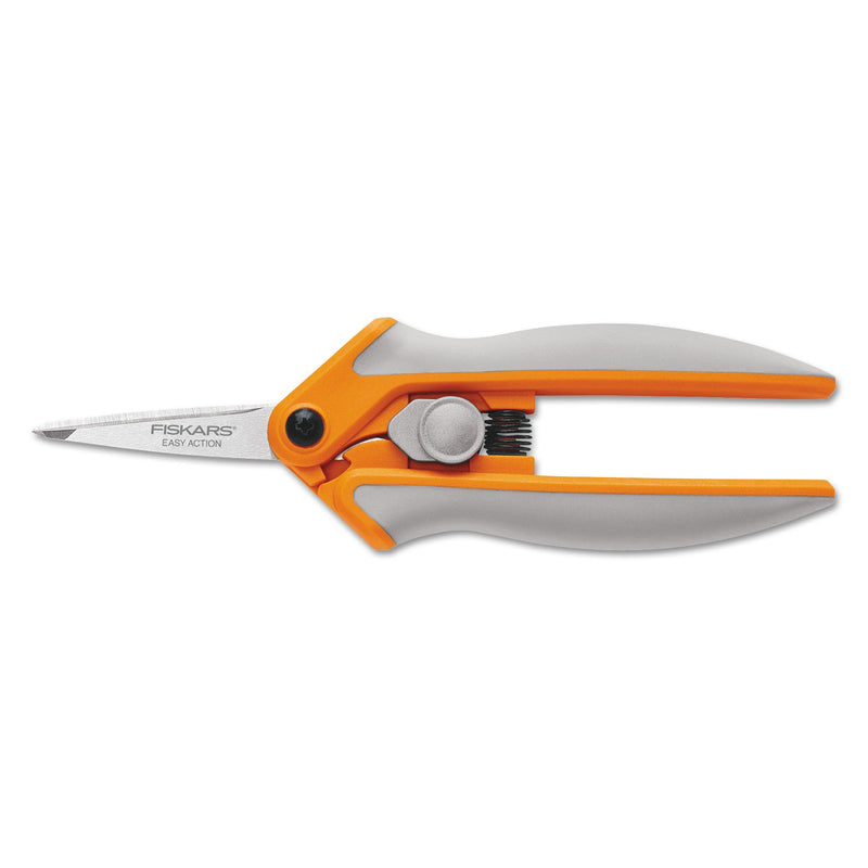 Fiskars Easy Action Micro-Tip Scissors, Pointed Tip, 5" Long, 1.75" Cut Length, Gray Straight Handle