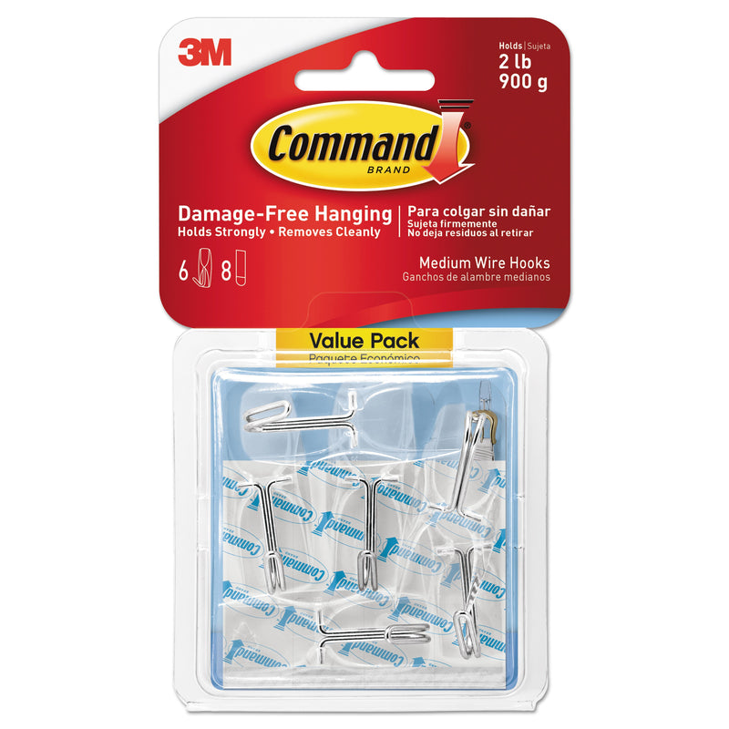 Command Clear Hooks and Strips, Plastic, Medium, 6 Hooks and 8 Strips/Pack