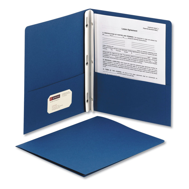 Smead 2-Pocket Folder with Tang Fastener, 0.5" Capacity, 11 x 8.5, Dark Blue, 25/Box