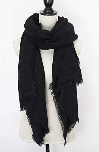 stylesilove Women Solid Color Frayed Edges Cashmere Blend Blanket Scarf Autumn Winter Soft Woven Wrap Shawl