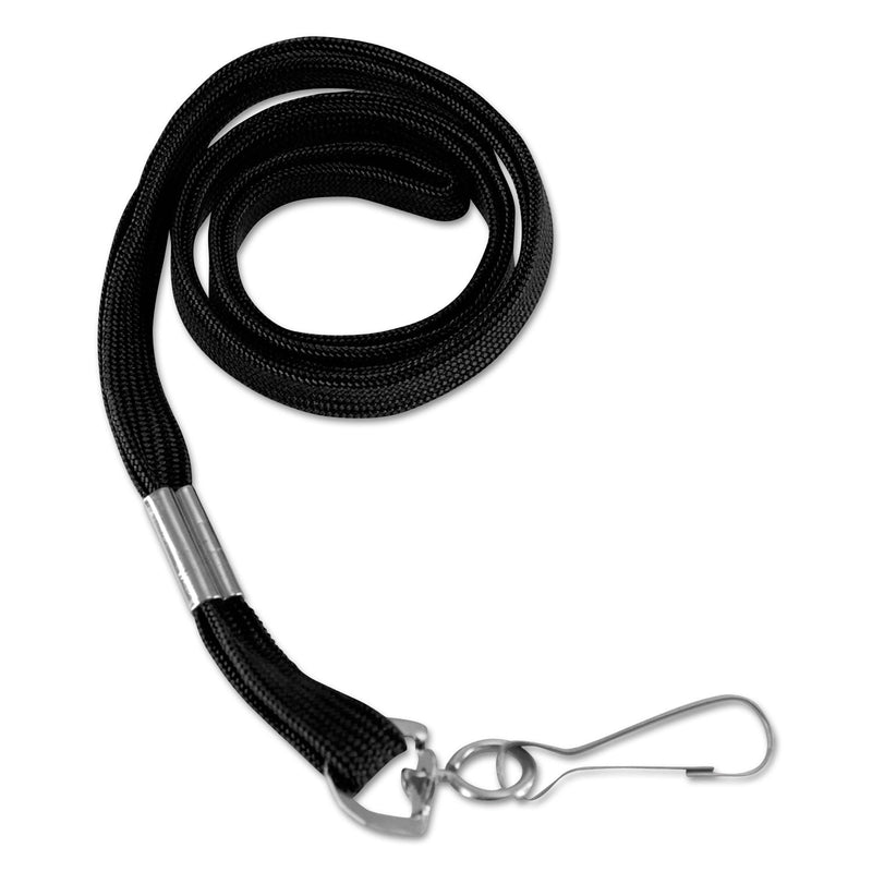 SICURIX Flat Lanyard, Metal Hook Fastener, 36", Nylon, Black, 100/Pack