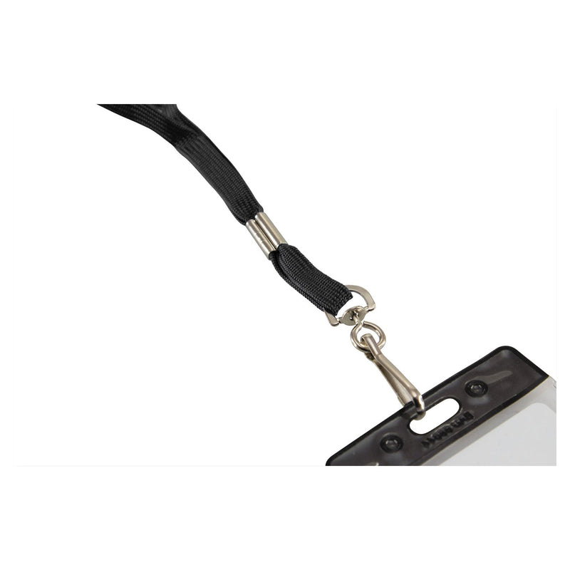 SICURIX Flat Lanyard, Metal Hook Fastener, 36", Nylon, Black, 100/Pack