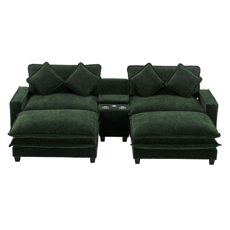 Sectional Sofa Upholstered Sofa With Two Removable Ottoman, Two USB Ports, Two Cup Holders And Large Storage Box For Living Room