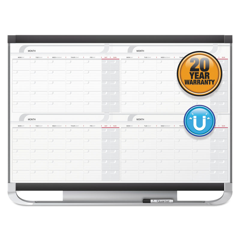 Quartet Prestige 2 Magnetic Total Erase 4-Month Calendar, 48 x 36, Graphite Color Frame