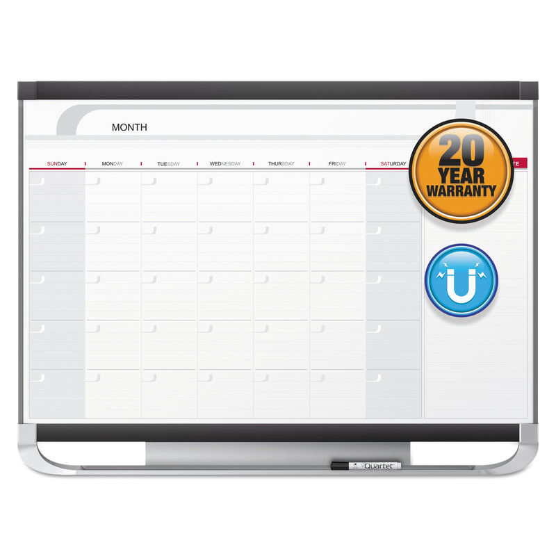 Quartet Prestige 2 Magnetic Total Erase Monthly Calendar, 48 x 36, Graphite Color Frame
