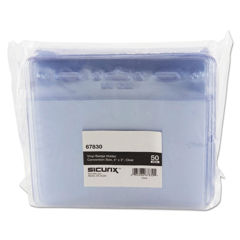 SICURIX Sicurix Vinyl Badge Holder, 4 x 3, Clear, 50/Pack