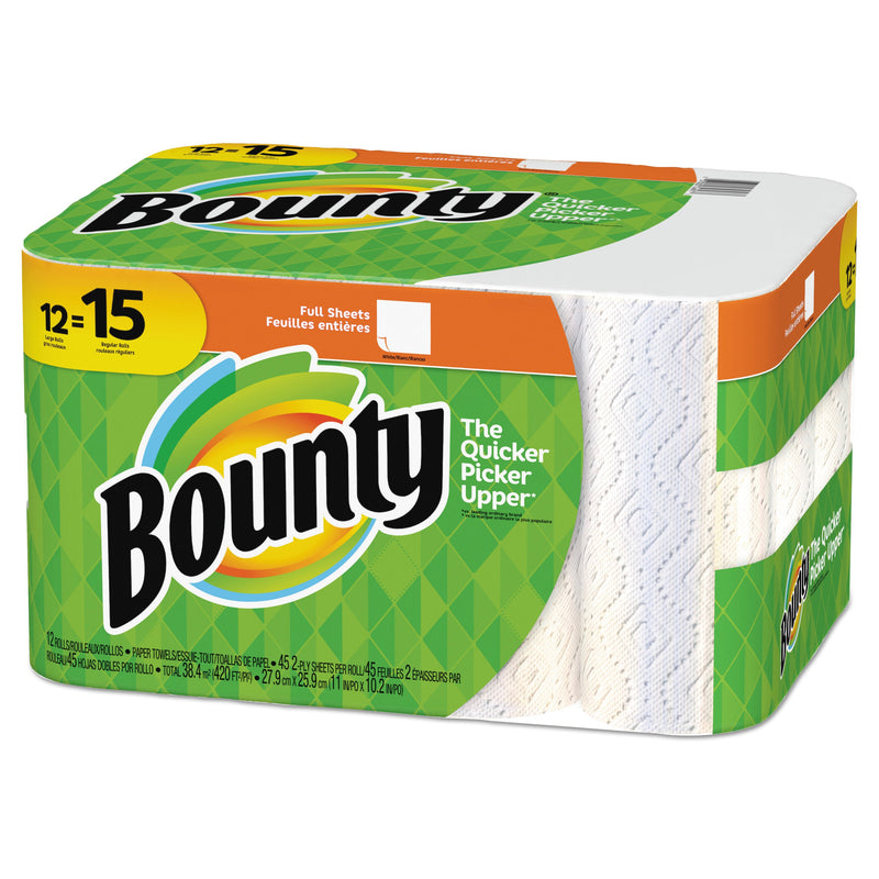 Bounty Kitchen Roll Paper Towels, 2-Ply, White, 45 Sheets/Roll, 12 Rolls/Carton