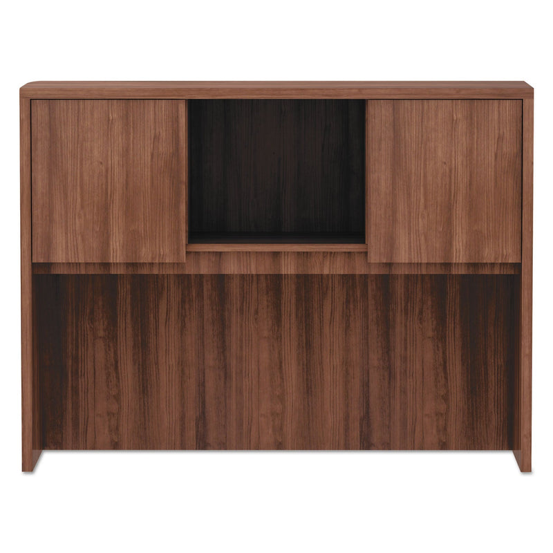 Alera Valencia Series Hutch with Doors, 3 Compartments, 47.13w x 15d x 35.38h, Modern Walnut