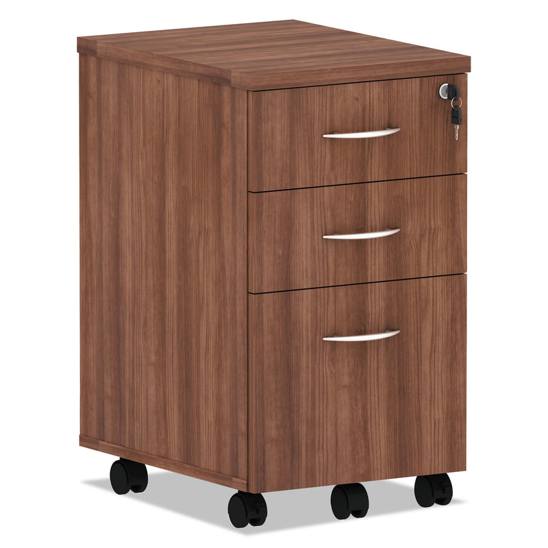 Alera Valencia Series Mobile Pedestal File, Left/Right, 3-Drawer: Box/Box/File, Legal/Letter, Walnut, 15.88 x 20.5 x 28.38