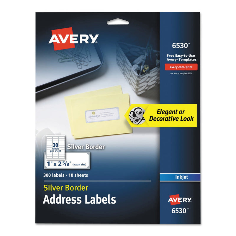 Avery White Easy Peel Address Labels w/ Border, Inkjet Printers, 1 x 2.63, White, 30/Sheet, 10 Sheets/Pack