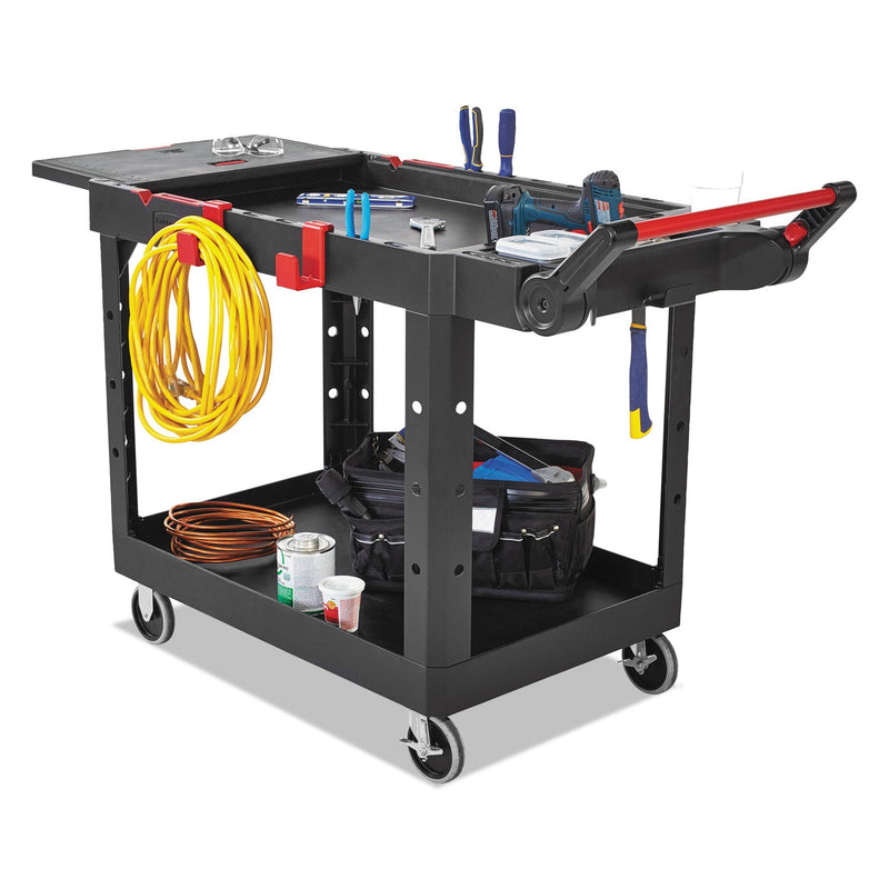 Rubbermaid Heavy Duty Adaptable Utility Cart, Plastic, 2 Shelves, 500 lb Capacity, 25.2" x 51.5" x 36", Black