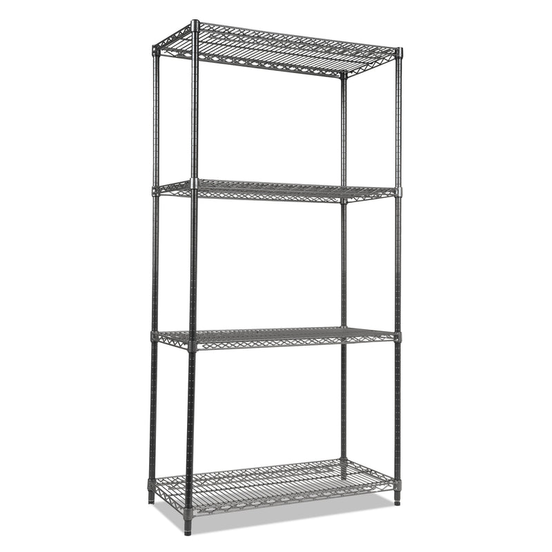 Alera Wire Shelving Starter Kit, Four-Shelf, 36w x 18d x 72h, Black Anthracite