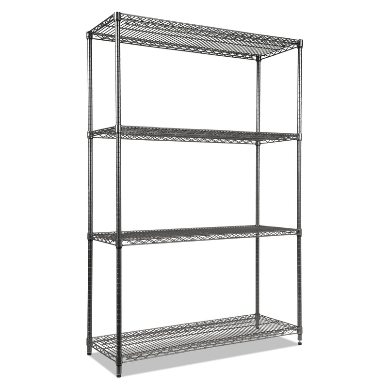 Alera Wire Shelving Starter Kit, Four-Shelf, 48w x 18d x 72h, Black Anthracite