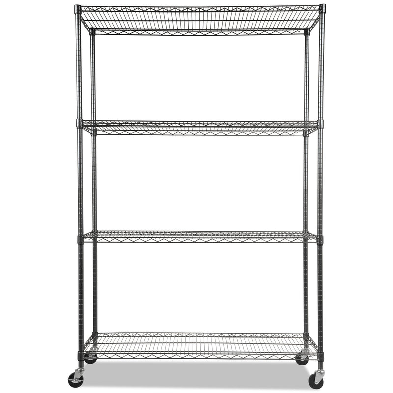 Alera NSF Certified 4-Shelf Wire Shelving Kit with Casters, 48w x 18d x 72h, Black Anthracite