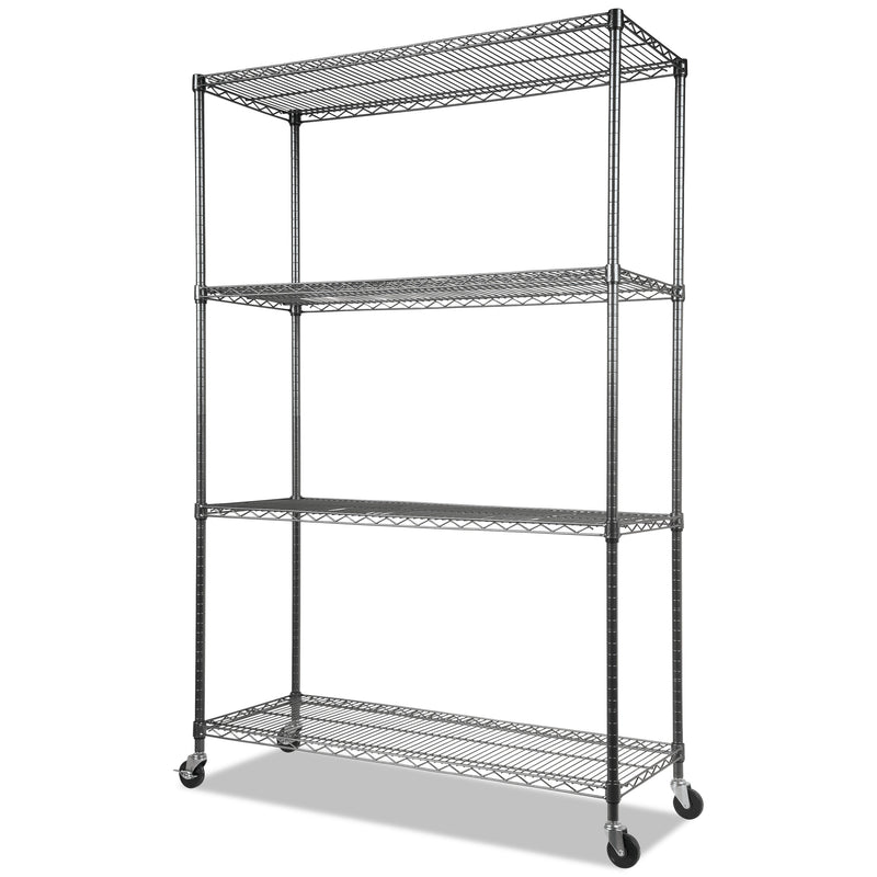 Alera NSF Certified 4-Shelf Wire Shelving Kit with Casters, 48w x 18d x 72h, Black Anthracite