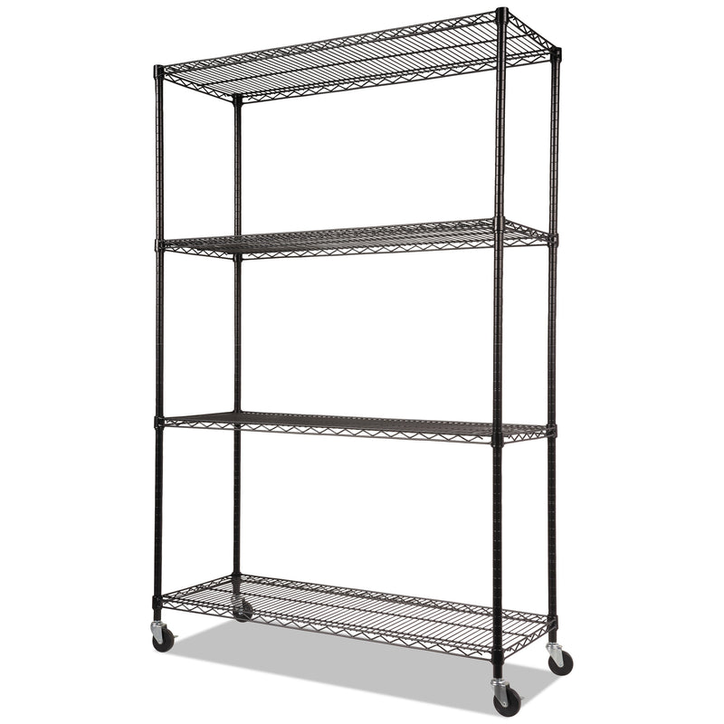 Alera NSF Certified 4-Shelf Wire Shelving Kit with Casters, 48w x 18d x 72h, Black