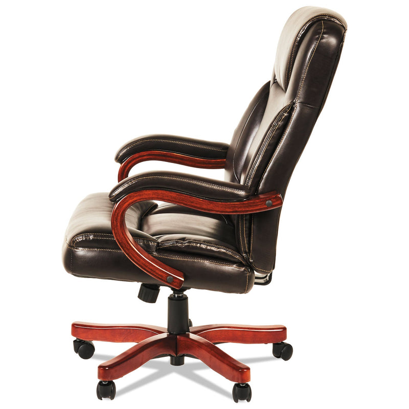 Alera Transitional Series Executive Wood Chair, Up to 275 lb, Chocolate Marble Bonded Leather Seat/Back, Walnut Wood Base