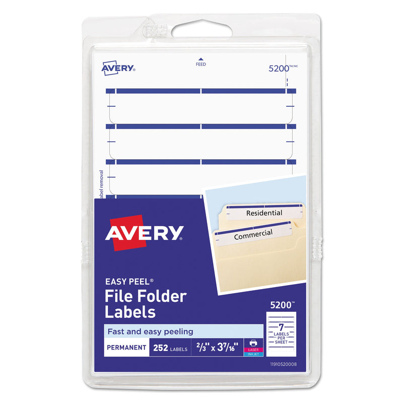 Avery Printable 4" x 6" - Permanent File Folder Labels, 0.69 x 3.44, White, 7/Sheet, 36 Sheets/Pack, (5200)
