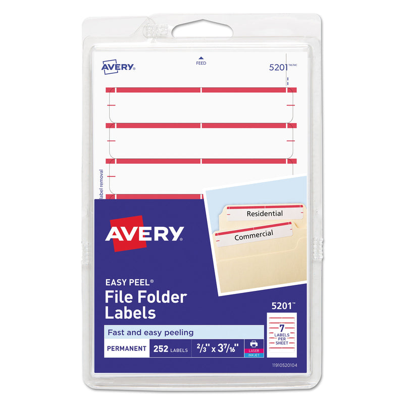 Avery Printable 4" x 6" - Permanent File Folder Labels, 0.69 x 3.44, White, 7/Sheet, 36 Sheets/Pack, (5201)