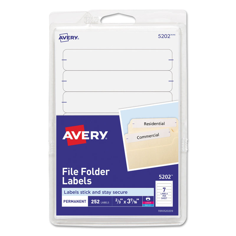 Avery Printable 4" x 6" - Permanent File Folder Labels, 0.69 x 3.44, White, 7/Sheet, 36 Sheets/Pack, (5202)