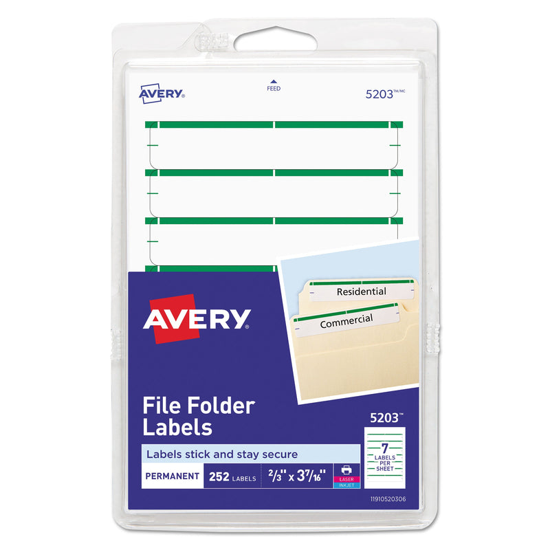 Avery Printable 4" x 6" - Permanent File Folder Labels, 0.69 x 3.44, White, 7/Sheet, 36 Sheets/Pack, (5203)