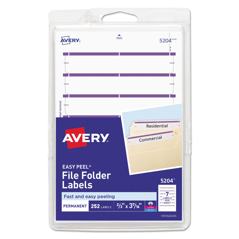 Avery Printable 4" x 6" - Permanent File Folder Labels, 0.69 x 3.44, White, 7/Sheet, 36 Sheets/Pack, (5204)