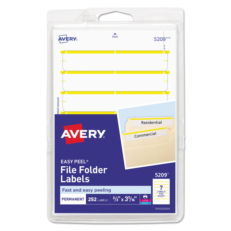 Avery Printable 4" x 6" - Permanent File Folder Labels, 0.69 x 3.44, White, 7/Sheet, 36 Sheets/Pack, (5209)
