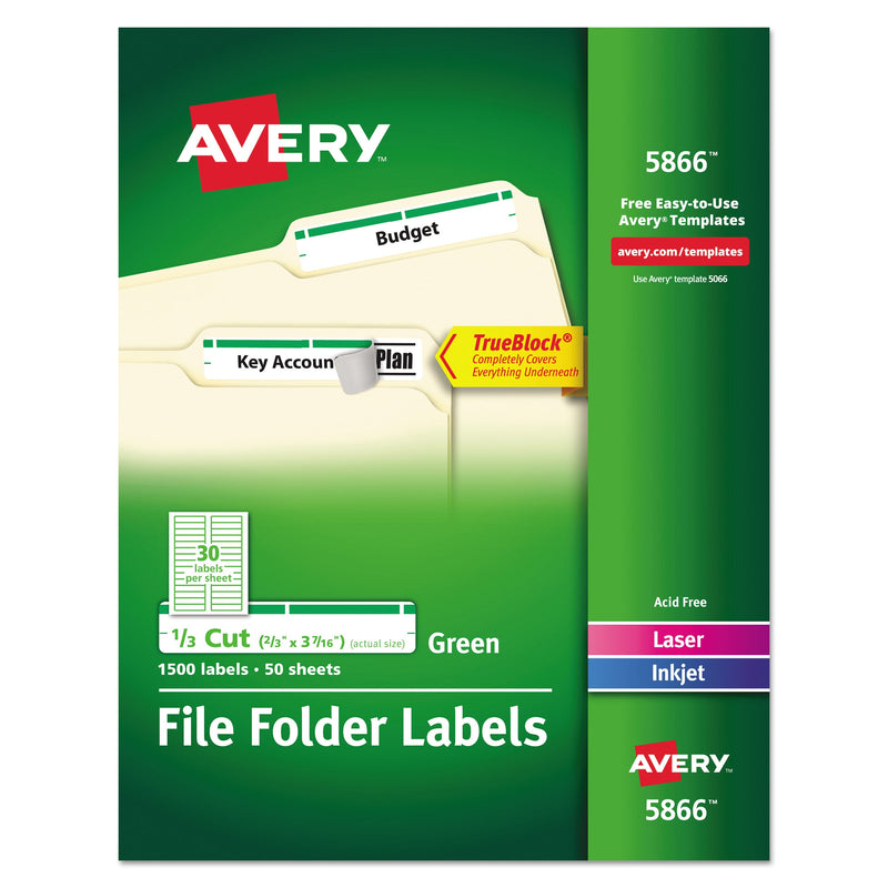 Avery Permanent TrueBlock File Folder Labels with Sure Feed Technology, 0.66 x 3.44, White, 30/Sheet, 50 Sheets/Box