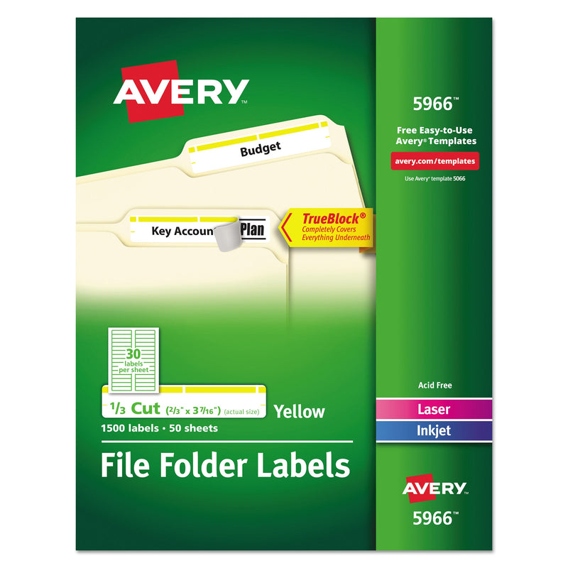 Avery Permanent TrueBlock File Folder Labels with Sure Feed Technology, 0.66 x 3.44, White, 30/Sheet, 50 Sheets/Box