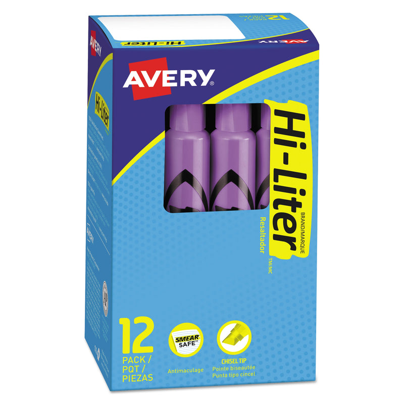 Avery HI-LITER Desk-Style Highlighters, Fluorescent Purple Ink, Chisel Tip, Purple/Black Barrel, Dozen
