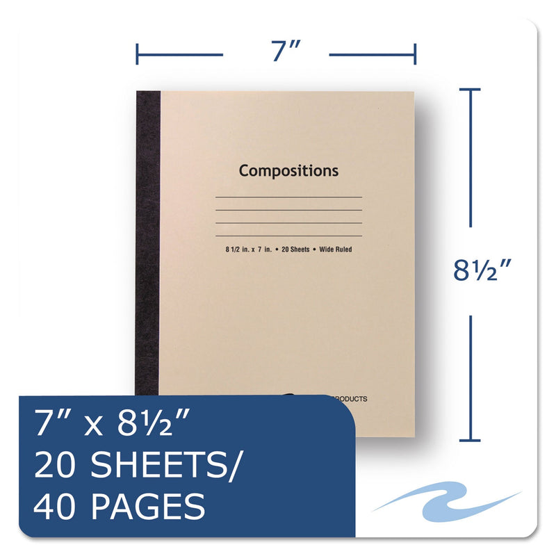 Roaring Spring Stitched Cover Composition Book, Wide/Legal Rule, Manila Cover, 8.5 x 7, 20 Sheets
