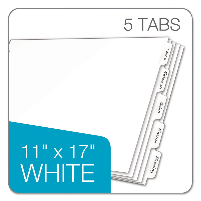 Cardinal Write 'n Erase Tabloid Index Dividers, 5-Tab, 11 x 17, White, 1 Set