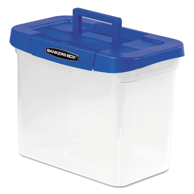 Bankers Box Heavy-Duty Portable File Box, Letter Files, 14.25" x 8.63" x 11.06", Clear/Blue