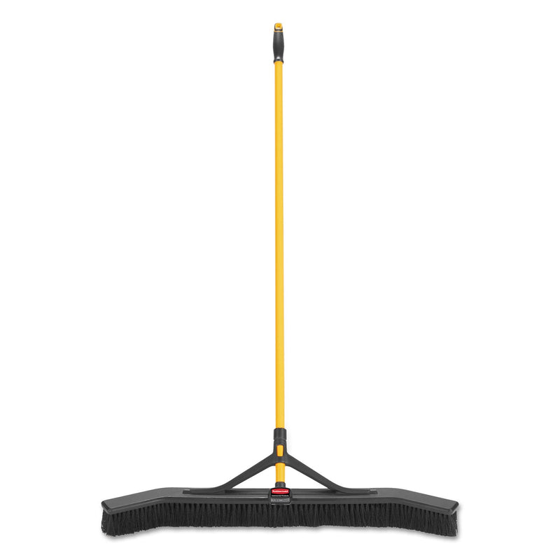 Rubbermaid Maximizer Push-to-Center Broom, Poly Bristles, 36 x 58.13, Steel Handle, Yellow/Black