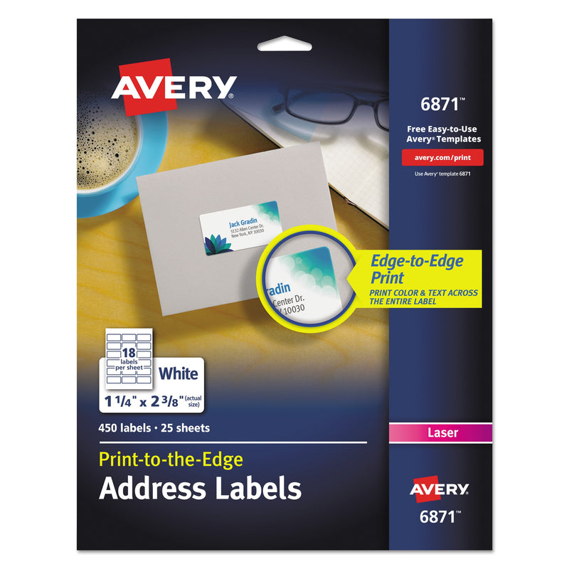 Avery Vibrant Laser Color-Print Labels w/ Sure Feed, 1.25 x 2.38, White, 450/Pack