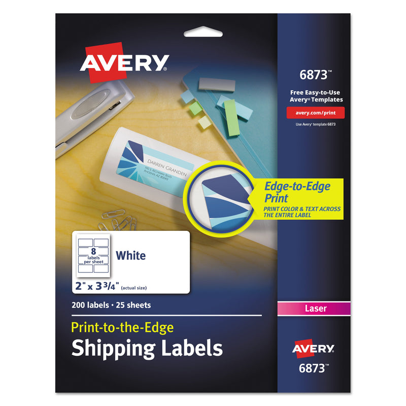 Avery Vibrant Laser Color-Print Labels w/ Sure Feed, 2 x 3.75, White, 200/PK