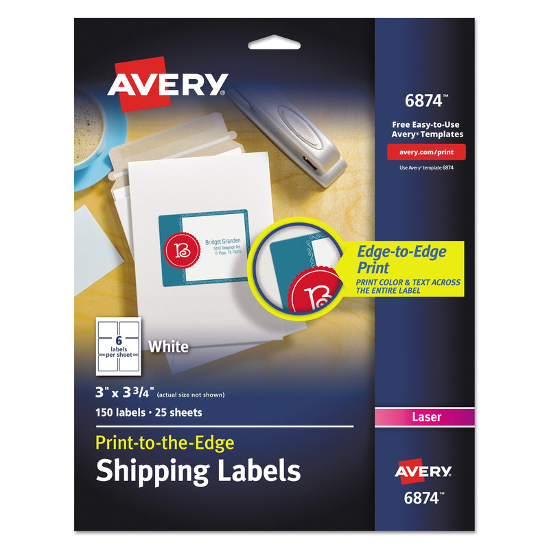 Avery Vibrant Laser Color-Print Labels w/ Sure Feed, 3 x 3.75, White, 150/PK
