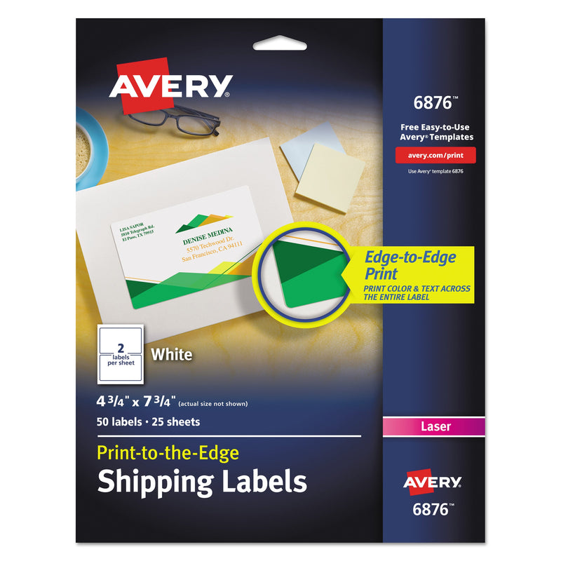 Avery Vibrant Laser Color-Print Labels w/ Sure Feed, 4.75 x 7.75, White, 50/Pack