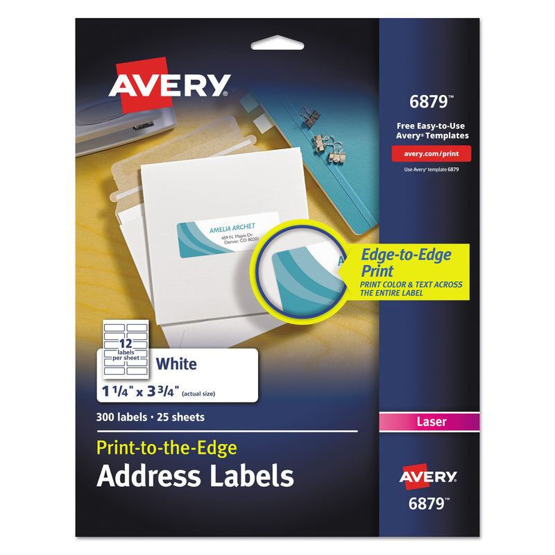 Avery Vibrant Laser Color-Print Labels w/ Sure Feed, 1.25 x 3.75, White, 300/Pack